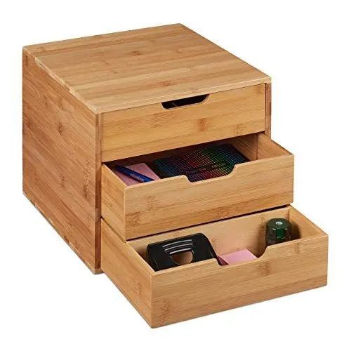 Produktbild: Relaxdays Schreibtisch Organizer, 3 Schubladen, für Büroutensilien, Bambus Ablage, Schubladenbox, HBT 26x30x31 cm, natur