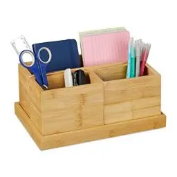 Produktbild: Relaxdays Schreibtisch Organizer, 4tlg. Set, Stiftehalter, Bambus Ablage, Tischorganizer für Büro Utensilien, Bad, natur