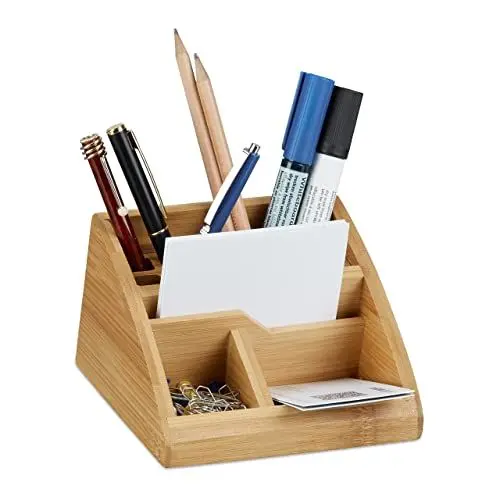 Produktbild: Relaxdays Schreibtisch Organizer Bambus, Stiftehalter Holz, Stiftebox Schreibtisch, Büro, HxBxT: 9 x 13 x 16 cm, natur