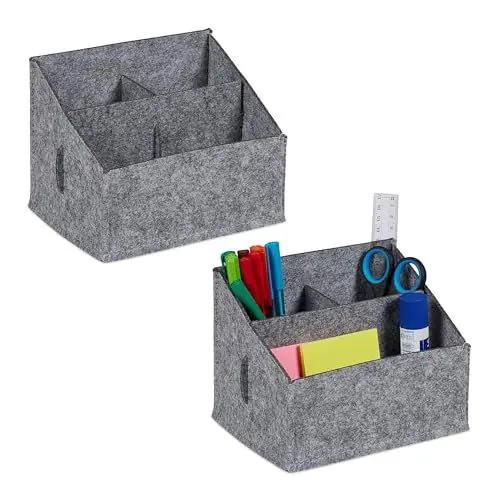 Produktbild: Relaxdays Schreibtisch Organizer, Filz, 2er Set, 3 Fächer, H x B x T: 14 x 18 x 14,5 cm, Ordnungssystem fürs Büro, grau