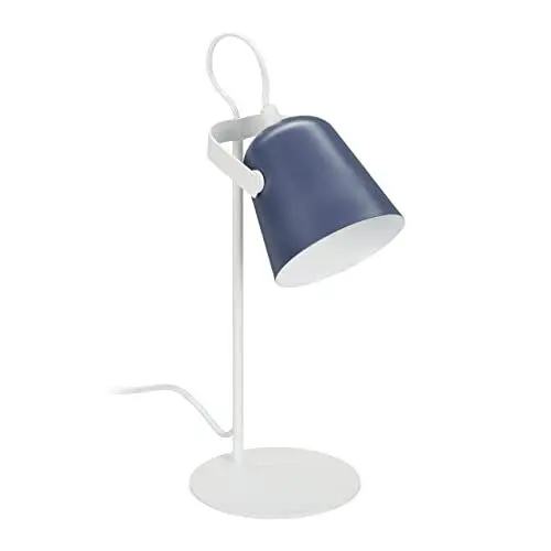 Produktbild: Relaxdays Schreibtischlampe, Metall Tischlampe, schwenkbarer Schirm, HxD: 39 x 15 cm, Nachttischlampe, E14, weiß/blau