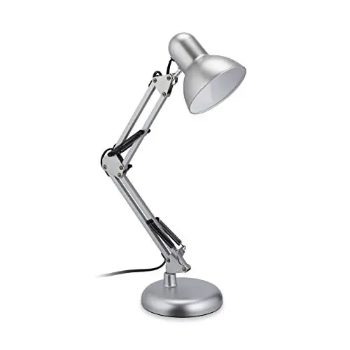Produktbild: Relaxdays Schreibtischlampe Retro, verstellbare Gelenkarmlampe, E27-Fassung, schwenkbar, Büro Tischlampe Metall, silber, 54 x 15 x 25 cm