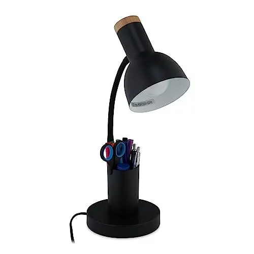 Produktbild: Relaxdays Schreibtischlampe, Stifthalter, Metalltischleuchte, HBT: 46,5x14,5x17 cm, E27, Bürolampe mit Kabel, schwarz