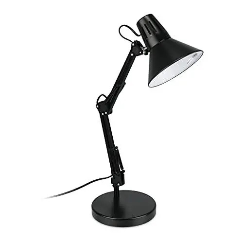 Produktbild: Relaxdays Schreibtischlampe, verstellbarer Gelenkarm, schwenkbarer Schirm, E27-Fassung, Retro Büro Tischlampe, schwarz, 1 Stück