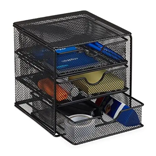 Produktbild: Relaxdays Schreibtischorganizer, Büroablage aus Metallgeflecht, Ablagebox für Bürobedarf, HxBxT: 17 x 16 x 17cm, schwarz
