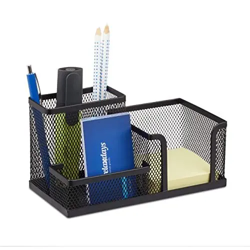 Produktbild: Relaxdays Schreibtischorganizer, Büroablage mit Stiftehalter und Zettelhalter, Metall Mesh, HBT: 10x18,5x9,5cm, schwarz