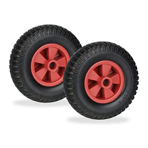 Produktbild: Relaxdays Schubkarrenrad 2.50-4, 2er Set, Vollgummi, Kunststoff, Ersatzrad Schubkarre, pannensicher, 80 kg, schwarz/rot