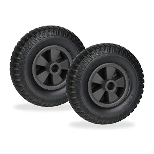 Produktbild: Relaxdays Schubkarrenrad 2.50-4, 2er Set, Vollgummirad, Kunststoff, Ersatzrad Schubkarre, pannensicher, 80 kg, schwarz