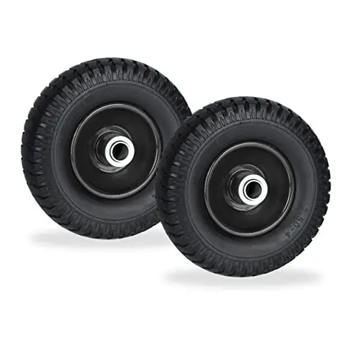 Produktbild: Relaxdays Schubkarrenrad 2.50-4, 2er Set, Vollgummirad, Stahlfelge, Ersatzrad Schubkarre, pannensicher, 80 kg, schwarz