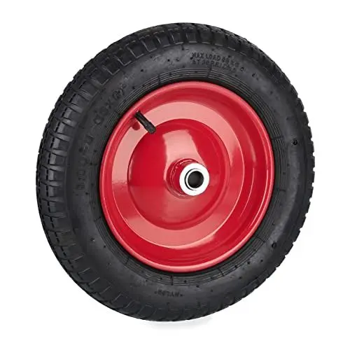 Produktbild: Relaxdays Schubkarrenrad 3.00-8, luftbereiftes Ersatzrad, Stahlfelge, bis 100 kg, Luftreifen mit Ventil, schwarz/rot