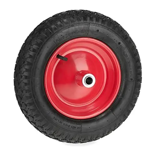 Produktbild: Relaxdays Schubkarrenrad 3.50-8, luftbereift, Komplettrad mit Stahlfelge, bis 100 kg, Luftreifen mit Ventil, schwarz/rot