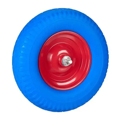 Produktbild: Relaxdays Schubkarrenrad 4.00-8, Vollgummi mit Achse, Ersatzrad Schubkarre, pannensicher, Traglast 100 kg, blau/rot