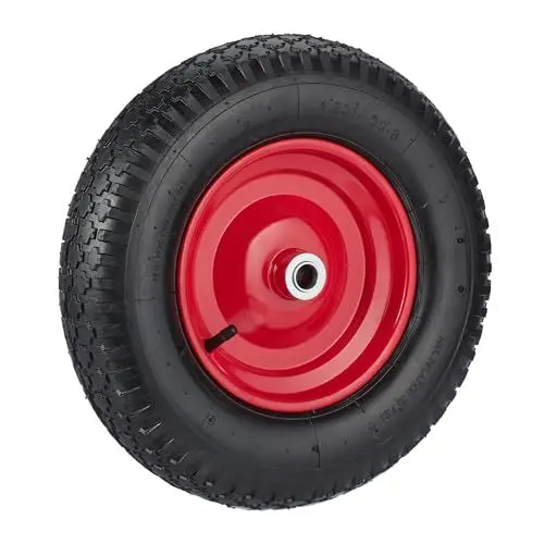 Produktbild: Relaxdays Schubkarrenrad 4.00-8, luftbereift, Stahlfelge, Ersatzrad Schubkarre, Luftreifen, Traglast 120 kg, schwarz/rot
