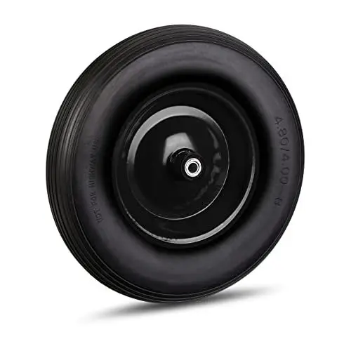 Produktbild: Relaxdays Schubkarrenrad 4.80 4.00-8, Vollgummirad & Stahlfelge, 3 Adapter, Ersatzrad pannensicher, 100 kg, schwarz