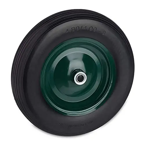 Produktbild: Relaxdays Schubkarrenrad 4.80 4.00-8, Vollgummireifen mit Stahlfelge, bis 120 kg, pannensicheres Ersatzrad, schwarz/grün