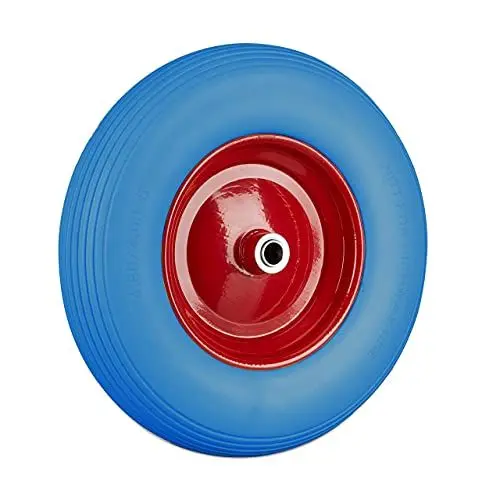 Produktbild: Relaxdays Schubkarrenrad 4.80 4.00-8, Vollgummireifen u. Stahlfelge, Ersatzrad pannensicher, 100kg Traglast, blau-rot