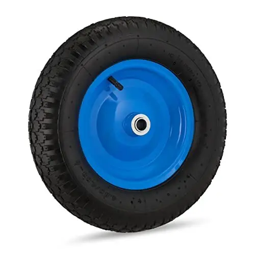 Produktbild: Relaxdays Schubkarrenrad 4.80 4.00-8, luftbereift, Ersatzrad Schubkarre, Stahlfelge, Schubkarrenreifen, schwarz/blau, 1 Stück