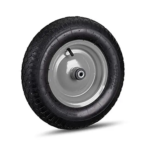 Produktbild: Relaxdays Schubkarrenrad 4.80 4.00-8, luftbereift, Stahlfelge, 3 Adapter, Ersatzrad Schubkarre, bis 120 kg, schwarz-grau