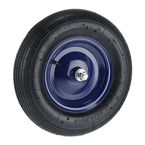 Produktbild: Relaxdays Schubkarrenrad 4.80 4.00-8, luftbereift, Stahlfelge, mit Achse, Ersatzrad Schubkarre, bis 120 kg, schwarz/blau