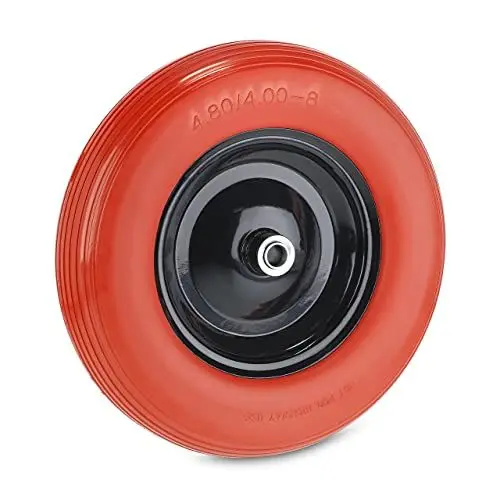 Produktbild: Relaxdays Schubkarrenrad PU 4.80 4.00-8, Vollgummireifen mit Stahlfelge, pannensicher, Schubkarrenreifen, rot/schwarz