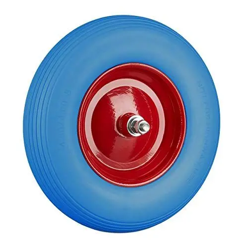 Produktbild: Relaxdays Schubkarrenrad Vollgummi mit Achse, 4.80 4.00-8 Gummirad, pannensicher, 100kg Tragkraft Ersatzrad, blau-rot