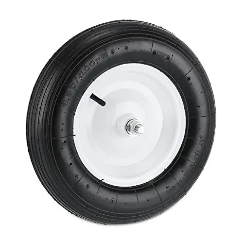 Produktbild: Relaxdays Schubkarrenrad mit Achse, Bereifung 4.80 4.00-8, luftbereift, bis 120 kg, Ersatzrad Schubkarre, schwarz/weiß, 39 x 39 x 9 cm