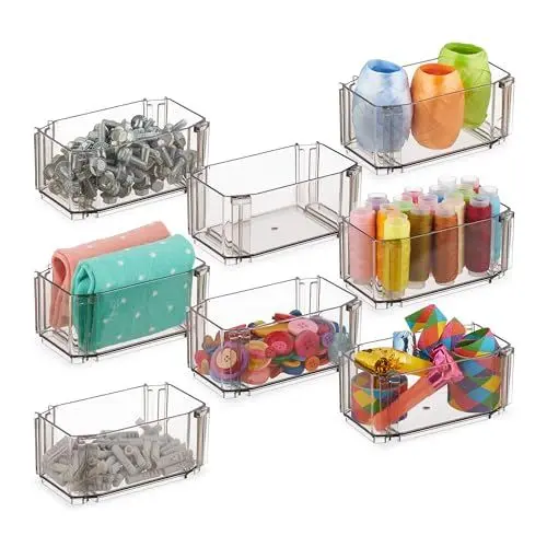 Produktbild: Relaxdays Schubladen Ordnungssystem, 8-TLG., Organizer Unterwäsche, Socken, Make-up, zusammensteckbar, Kunststoff, braun