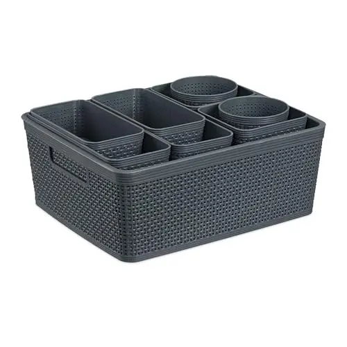 Produktbild: Relaxdays Schubladen Organizer 10-TLG. Set, Schubladeneinsatz, versch. Größen, Ordnungssystem, Kunststoff Trennbox, grau
