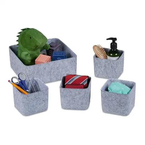 Produktbild: Relaxdays Schubladen Organizer, 5-teiliger Schrankorganizer für Kleiderschrank, Schublade uvm., aus Filz, 2 Größen, grau
