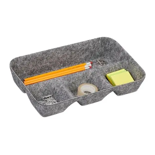 Produktbild: Relaxdays Schubladen Organizer Filz, Ordnungssystem Schreibtisch, HBT: 5,5 x 29,5 x 19 cm, 4 Fächer, Filzkorb, hellgrau
