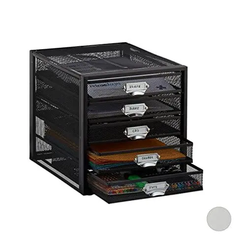 Produktbild: Relaxdays Schubladenbox, 5 Schubfächer, für Din A4 Dokumente, Ordnungssystem für Schreibtisch, Aktenablage, schwarz