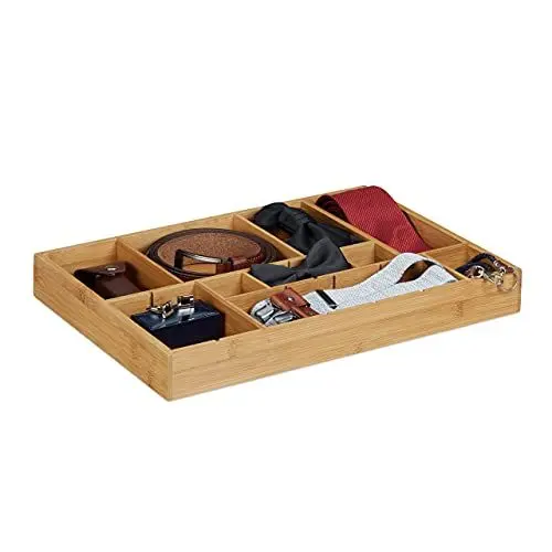 Produktbild: Relaxdays Schubladeneinsatz Bambus H x B x T: ca. 5 x 45 x 32 cm Küchenorganizer, Trennwände Besteckkasten, natur