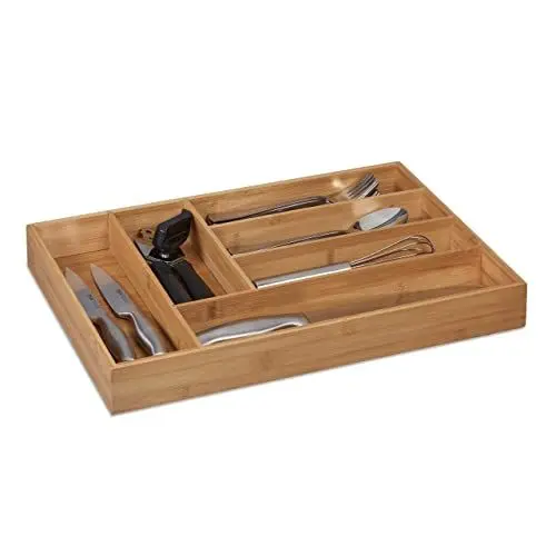 Produktbild: Relaxdays Besteckkasten, 6 Fächer, Bambus, Schubladenkasten für Besteck & Küchenutensilien, HBT: 5 x 30,5 x 43 cm, Natur