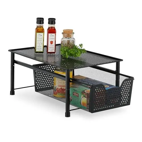 Produktbild: Relaxdays Schubladenregal, stapelbarer Büro Organizer, Metall, Küche, Bad, Ausziehkorb, HBT: 19 x 28 x 42,5 cm, schwarz