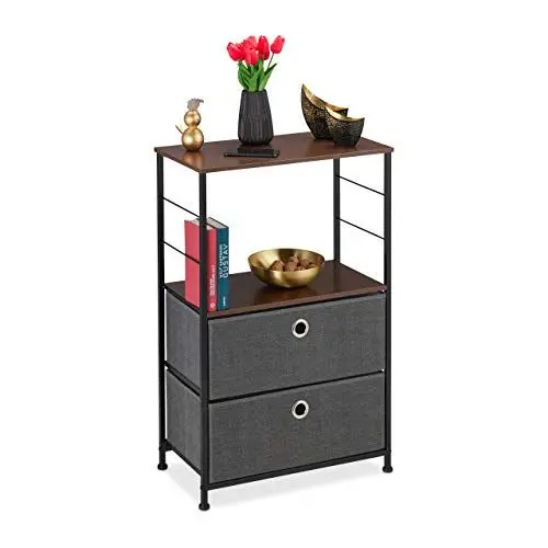 Produktbild: Relaxdays Schubladenschrank, 2 Stoff Schubfächer, Ablage, Platte in Holzoptik, Stahlbeine, HBT 85,5 x 55 x 30 cm, grau