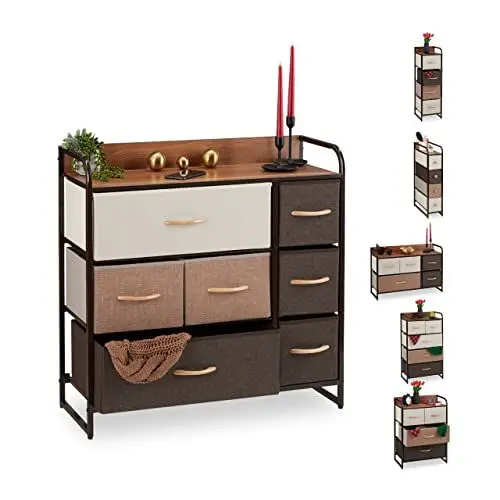 Produktbild: Relaxdays Schubladenschrank, 7 Stoff Fächer, Ablage, Schränkchen, Stahlgestell, Minikommode HBT 79 x 80 x 31,5cm, braun Kommoden & Sideboards 79 x 80 x 31,5 cm C