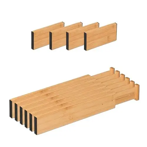 Produktbild: Relaxdays Schubladentrenner, 10 TLG. Set, verstellbare Länge von 34 bis 44 cm, Bambus, Schubladenteiler Küche, Natur