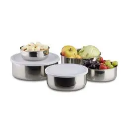 Produktbild: Relaxdays Schüssel Set, 5-teilig, Edelstahl, Kunststoffdeckel, Küche, Campingzubeghör, 5 verschiedene Größen, silber