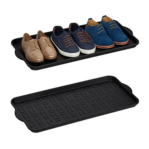 Produktbild: Relaxdays Schuhablage 2er Set, Abtropfschale mit erhöhtem Rand, für 6 - 8 Paare, Kunststoff, BxT: 75 x 36,5 cm, schwarz