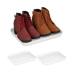Produktbild: Relaxdays Schuhabtropfschale, 3er Set, Unterlage für nasse Schuhe, HBT: 3 x 35 x 27 cm, Schuhablage Kunststoff, weiß