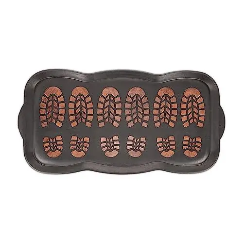 Produktbild: Relaxdays Schuhabtropfschale, Gummi, Ablage für nasse Schuhe, hoher Rand, 80x40 cm, rutschfest, Fußmatte, schwarz/orange