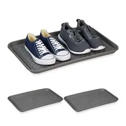 Produktbild: Relaxdays Schuhabtropfschale XL, 3er Set, Unterlage für nasse Schuhe, 60 x 40 cm, große Schuhablage Kunststoff, grau