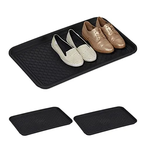 Produktbild: Relaxdays Schuhabtropfschale XL, 3er Set, Unterlage für nasse Schuhe, 60 x 40 cm, große Schuhablage Kunststoff, schwarz