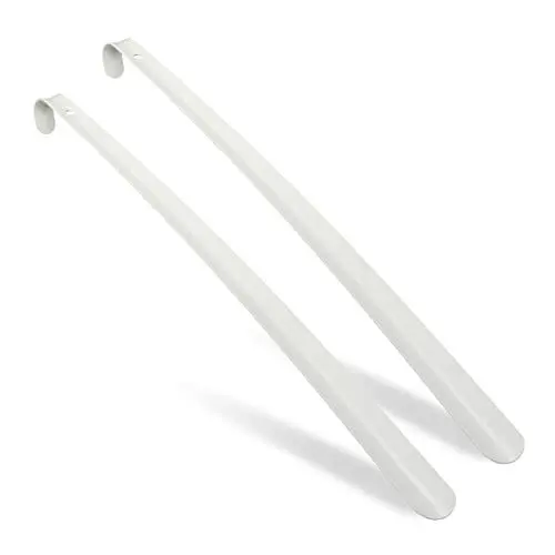 Produktbild: Relaxdays Schuhlöffel 2er Set, 58,5 cm lang, Schuhanzieher Metall, stabil, Aufhänger, Schuhanziehhilfe für Schuhe, weiß