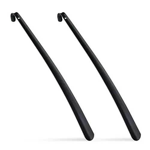 Produktbild: Relaxdays Schuhlöffel Metall, 2er Set, stabil, Schuhanzieher 58 cm lang, zum Aufhängen, Anziehhilfe für Schuhe, schwarz