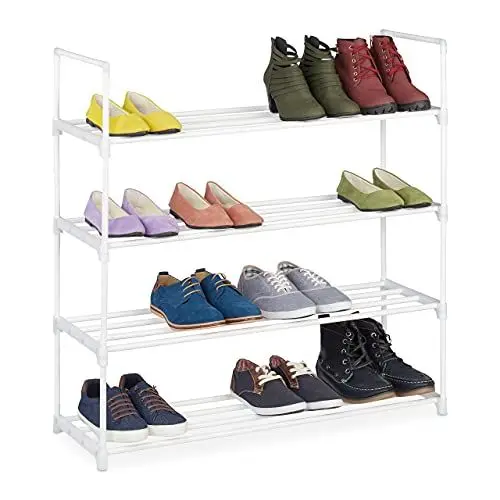 Produktbild: Relaxdays Schuhregal, 4 Ebenen, Stecksystem, 16 Paar Schuhe, Flur, erweiterbar, Metall & Kunststoff, Schuhablage, weiß, 10036200_349