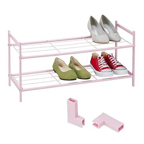 Produktbild: Relaxdays Schuhregal, 6 Paar Schuhe, 2 Ebenen, offen, erweiterbar, HxBxT: 34,5 x 70 x 26 cm, Metall, Schuhablage, rosa