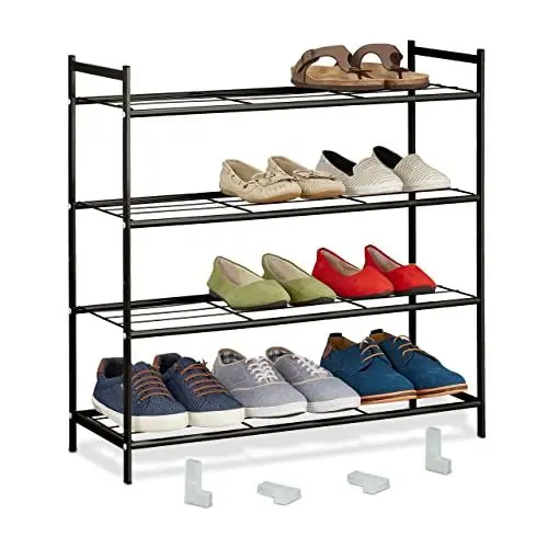 Produktbild: Relaxdays Schuhregal, Metall, mit 4 Ebenen, stapelbar, erweiterbar, HBT: 70 x 70 x 26 cm, bis zu 12 Paar Schuhe, schwarz