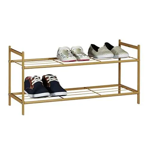 Produktbild: Relaxdays Schuhregal SANDRA, 2 Ebenen, für 6 Paar Schuhe, Metall, Schuhablage, HBT: ca. 33,5 x 69,5 x 26 cm, honigbraun