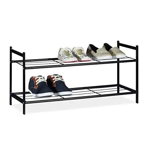 Produktbild: Relaxdays Schuhregal SANDRA, 2 Ebenen, für 6 Paar Schuhe, Metall, Schuhablage, HBT: ca. 33,5 x 69,5 x 26 cm, schwarz